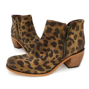 Lucky & Blessed Leopard Ankle Boots Leather Double Zip Western Booties Women's 7
